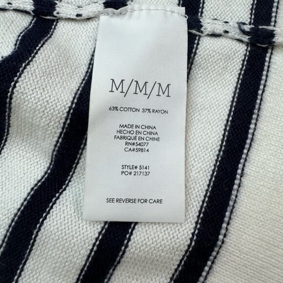 Cabi Duster Cardigan Open Sweater Women's Medium Navy Cream Striped Long Knit - Picture 7 of 13